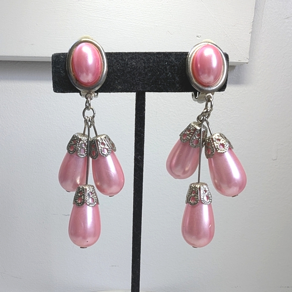🩷 Long Pink and Silver Dangle Earrings Vintage *4 For $20*